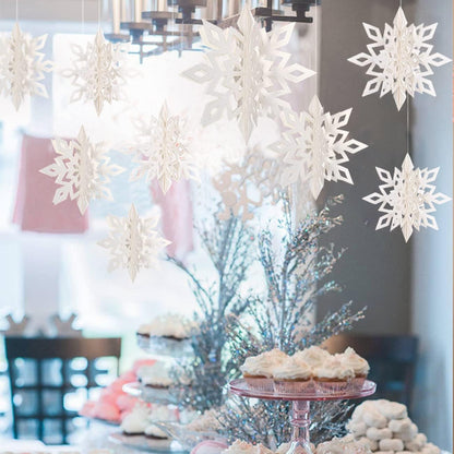 Winter Wonderland Frozen Party Decorations, 12pcs Hanging 3D Paper Snowflakes and Snowflake Garland for Christmas