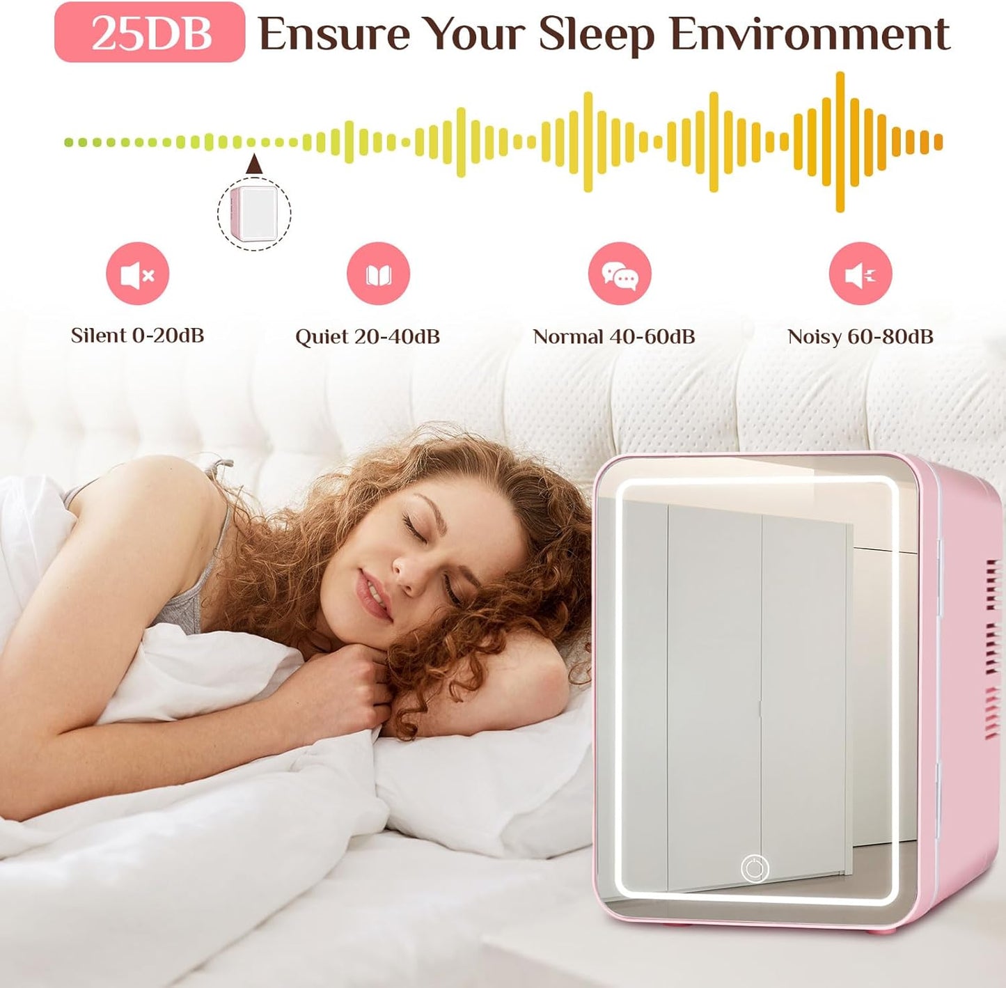 Mini Fridge for Bedroom, 4L Skincare Fridge with Dimmable LED Light, Cooler & Warmer for Makeup, Office, Car, Dorm, Pink