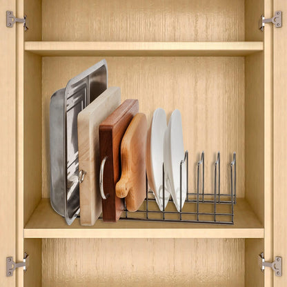 Pot Lid Holder Organizer, Kitchen Countertop Storage Rack for Bakeware, Pots & Pans, Stainless Steel
