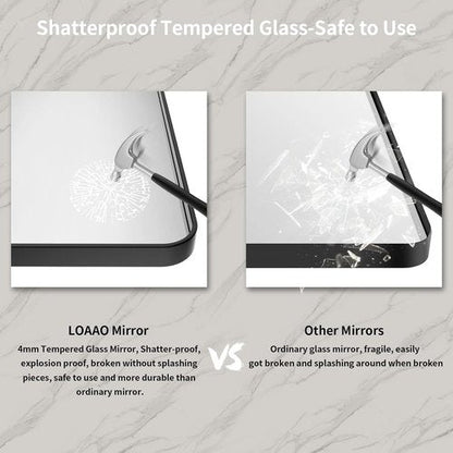 LOAAO Black Metal Framed Bathroom Mirror - 60x28 Inch Rounded Rectangle, Anti-Rust, Versatile Hanging Options