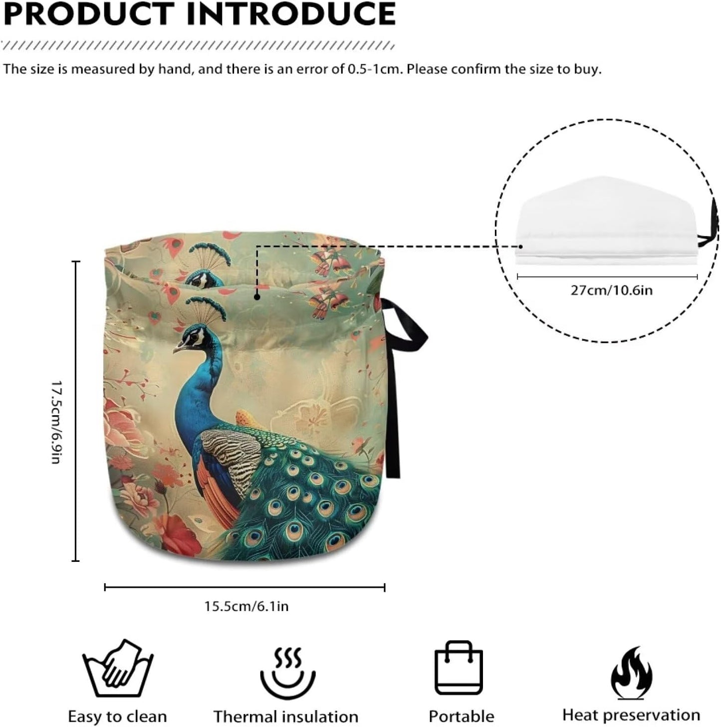 Peacock Tea Cozy for Large Teapot, Insulated Cover to Keep Warm, Machine Washable for Kitchen Decor