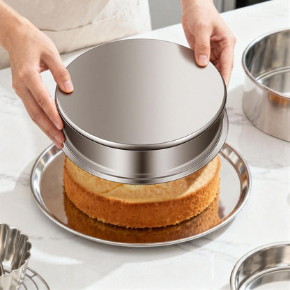 Ohtomber 8 Inch Cake Pan - Set of 4 Stainless Steel Round Layer Cake Baking Pans Molds, Tins, Stackable Baking Set, Even Heating, Dishwasher Safe Non-Toxic Bakeware Dish for Birthday Wedding Christmas