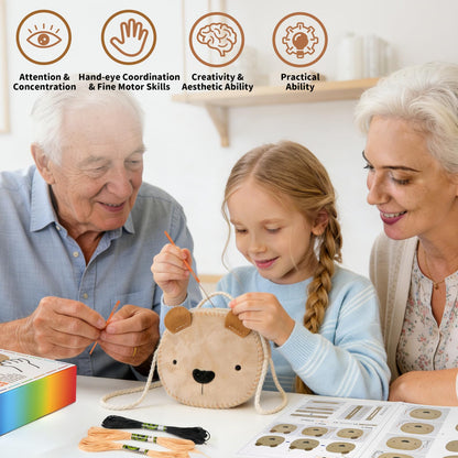 MIJIUWJ Little Bear DIY Sewing Kit for Beginners Kids Arts and Crafts, Plush Crossbody Bag with Zipper, Instructions Learn to Sew & Felt Embroidery, No Mess Starter Stitch Gifts for Girls Age 6-7 8-12