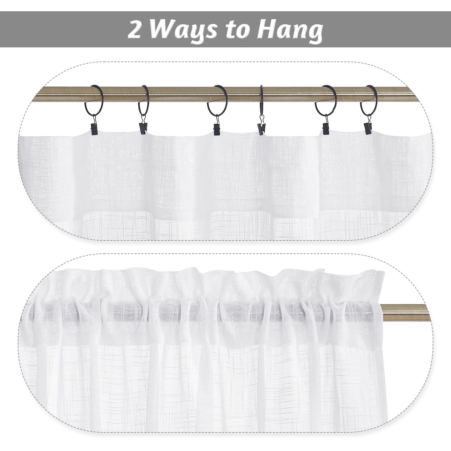 RYB HOME White Curtains Linen Textured Sheer Light Filtering Semi Sheer Curtains 84 inches Long Half Privacy Window Drapes for Living Room Bedroom Dining, Length 84 by Width 52 inch, 2 Panels Set