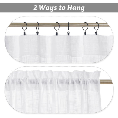 RYB HOME Short Kitchen Valances and Curtain Set, Privacy White Linen Swag Curtains, Semi Sheer Bathroom Tiers for Small Windows, 36 x 36 inch, 1 Pair