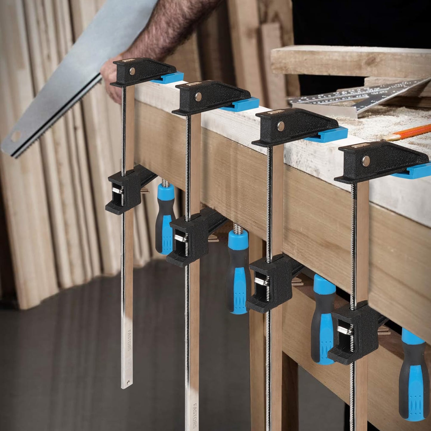 FASTORS Bar Clamps for Woodworking 24 Inch,2-Pack Wood Clamps Adjustable and Release Quickly,Throat Depth 2.5 Inch, Serrated Steel Rail,Bar Clamps Force 600 Lbs