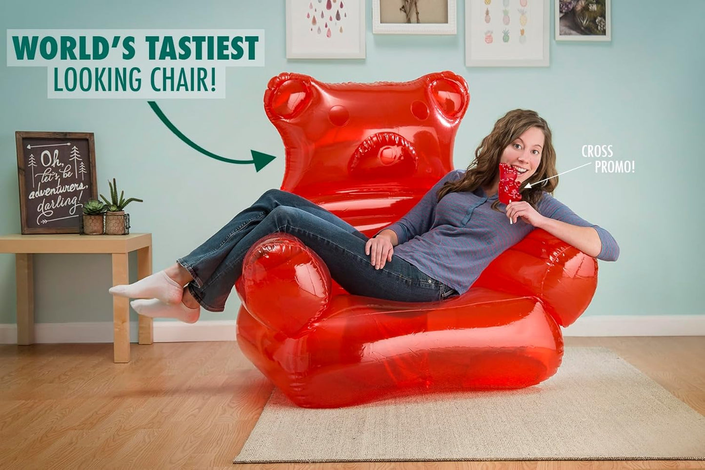 VAT19 Gummy The Bear Inflatable Chair, PVC, Red, Eclectic Style for Relaxing, Decor, Gaming