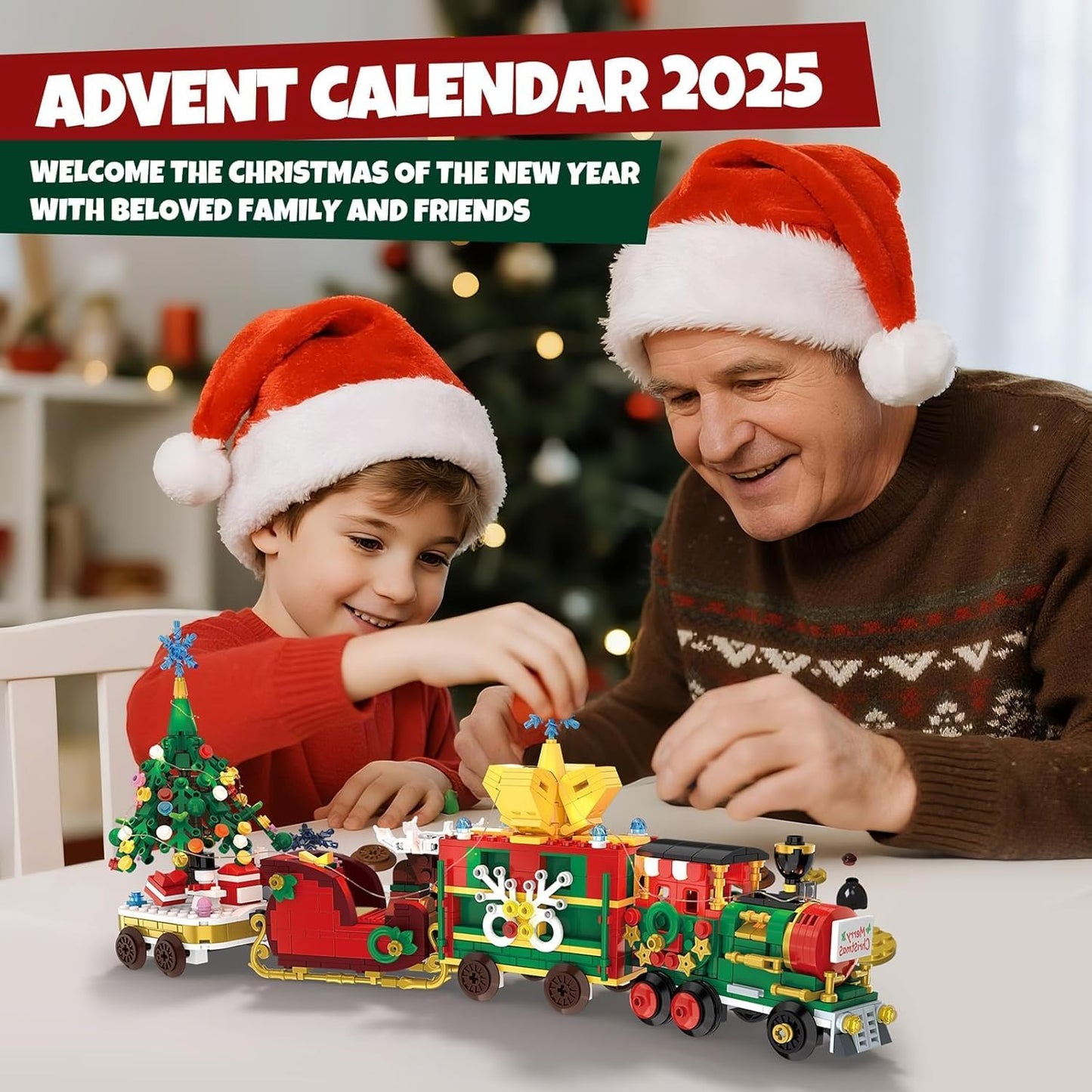 2025 Set, 24 Countdown 6+ Advent Calendar Train Building Blocks Days Surprise Christmas Calendars Toy Building Blocks