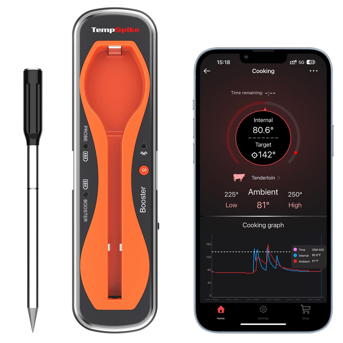 ThermoPro TempSpike 500 ft Wireless Meat Thermometer Digital, Bluetooth Meat Thermometer Wrieless for Beef Lamb Chicken Turkey, Smoker Acccessories for Rotisserie Sous Vide BBQ Oven Air Fryer