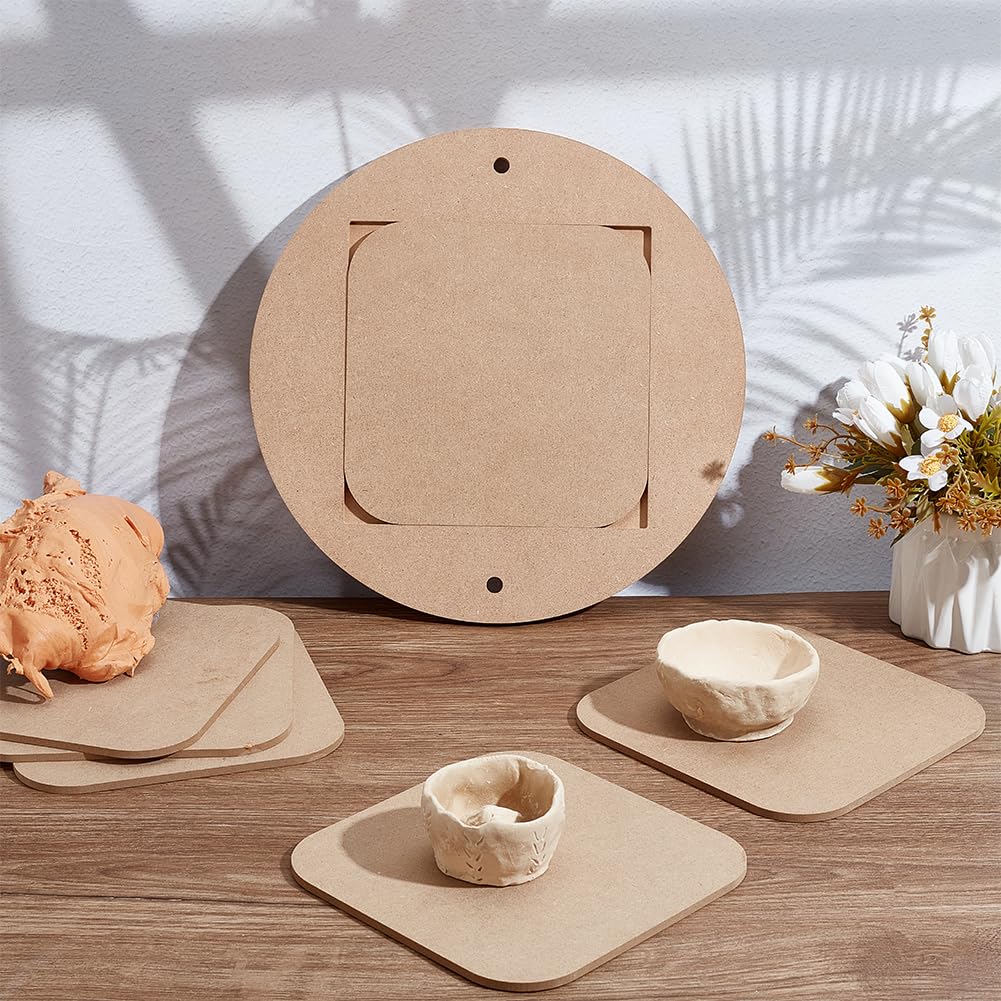 PH PandaHall Pottery Bats System Kit, Inner Bat for Pottery Wheel 12" Round Portable Clay Wedging Board with 6pcs Square Pads Clay Throwing Bats for Artists Studio & Home Pottery Projects