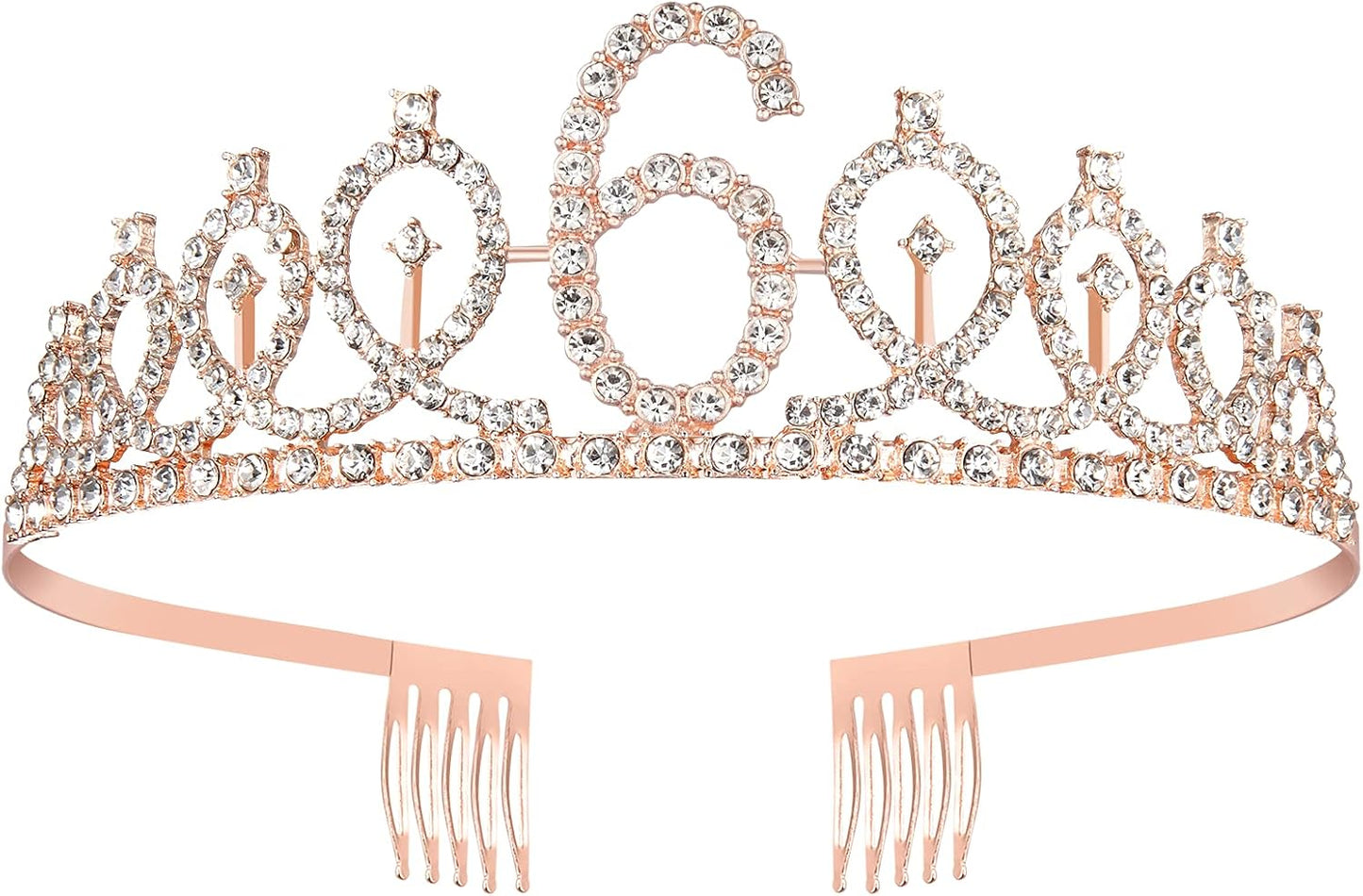 BRT Bearingshui 6th Birthday Sash and Tiara Set for Girls, Rose Gold Birthday Sash, Tiara & Cake Topper