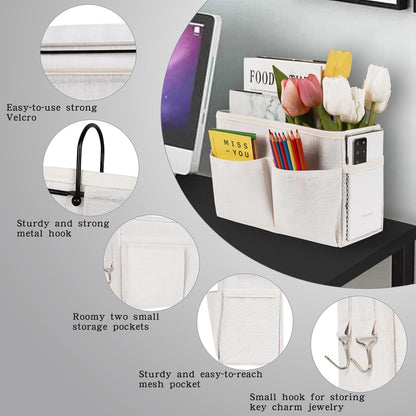 Bedside Caddy White Bedside Hanging Storage Basket, Bed Caddy for Headboards, Bunk Dorm Rooms Crib Beds Rails Organizer