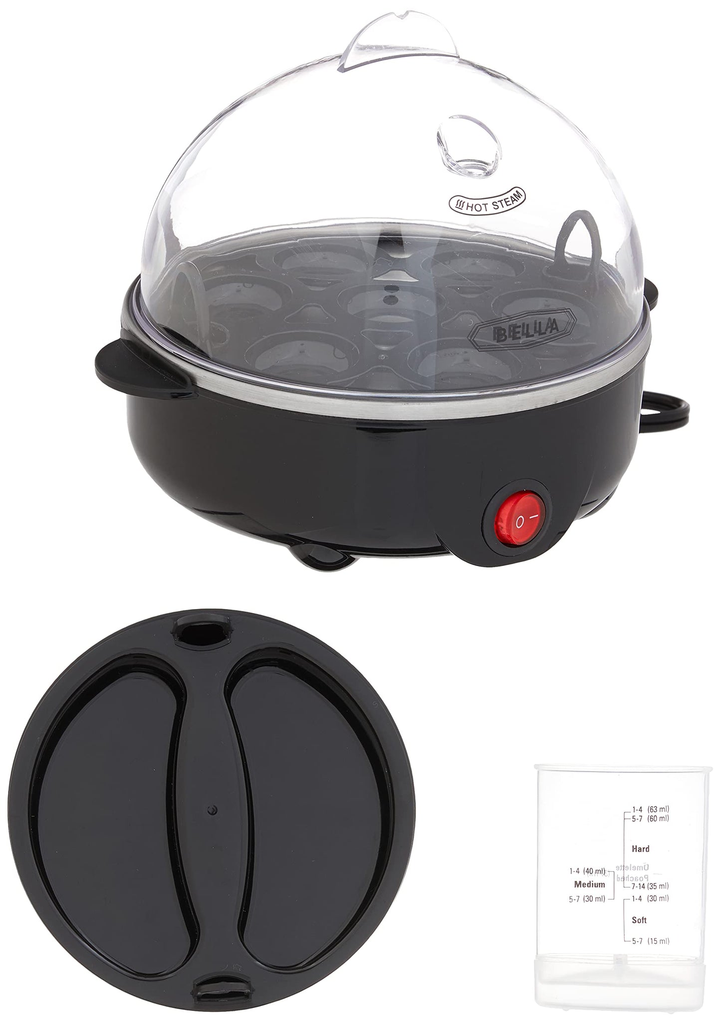BELLA Egg Cooker, Rapid Boiler & Poacher, Meal Prep Essential, Family Sized Meals: Make Up To 7 Large Boiled Eggs, Dishwasher Safe Lid with Cool-Touch Handles, Poaching Tray Included, Black