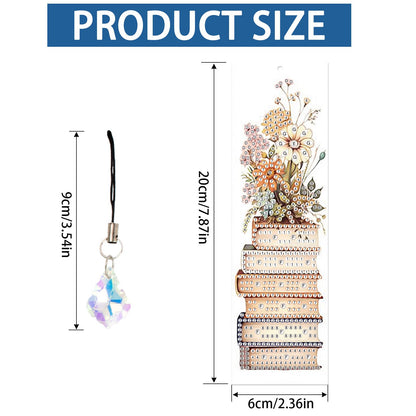 Focart 4 Pack Book and Flower Diamond Painting Bookmark Kits, Special Shaped Diamond Art Bookmarks with Pendant, DIY Handmade Crafts Home Office Supplies Reading Bookmark for Book Lovers