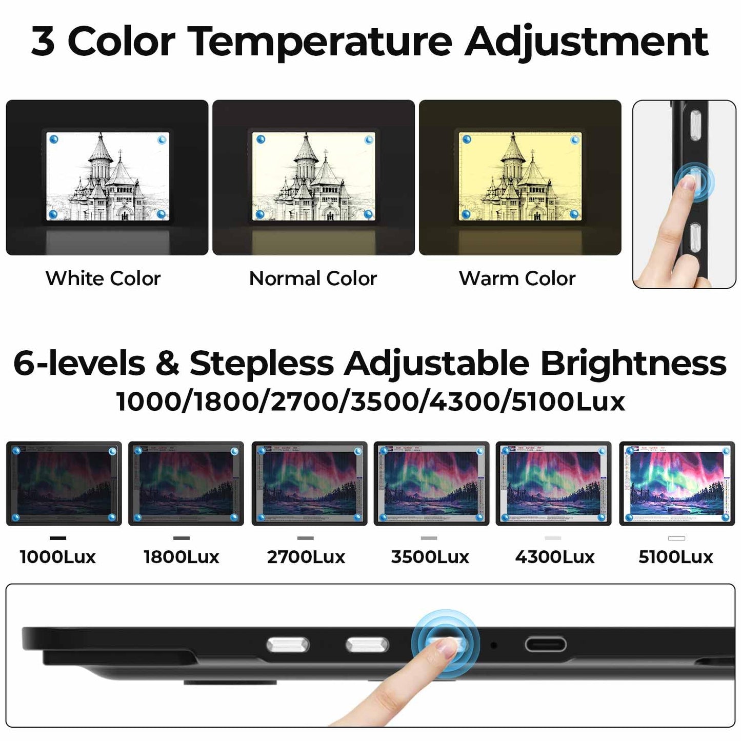 Heanolier Rechargeable A3 Light Board with Stand for Diamond Painting,5100 Lux Magnetic Light Pad with Side Buttons,5000mAH battery,Wireless Light Box for Tracing,LED Light Table for Sketching,Drawing