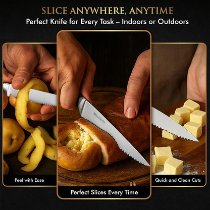 Bellemain Premium Steak Knives Set of 6, Kitchen Knife Sets with Steel Blades for Precise Cutting, Lightweight Steak Knife Set Stainless Steel & Durable, Serrated Steak Knives Dishwasher Safe