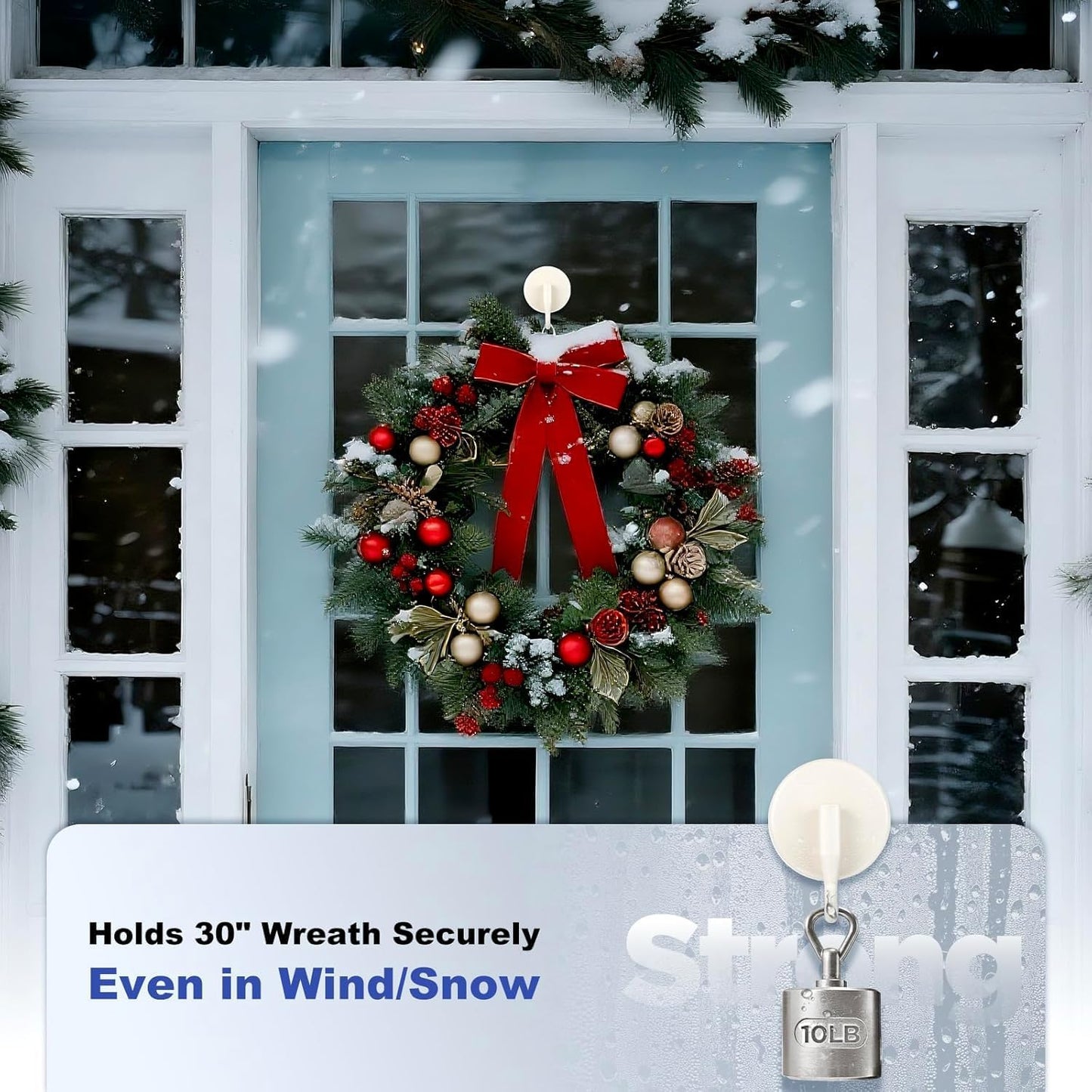 OUTXE Wreath Hanger - Upgraded Suction Cup Hook for Front Door & Windows | 4-Pack (White)