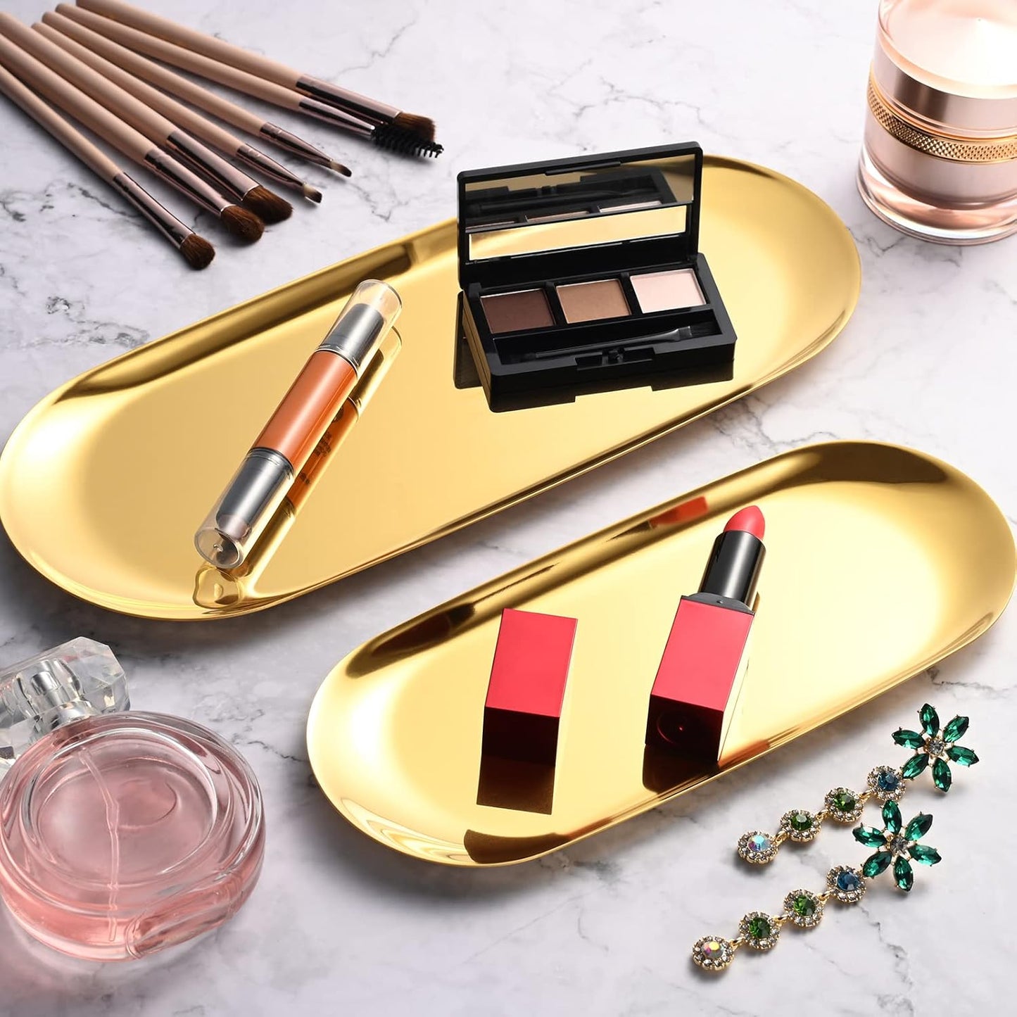luvtree (L11.8 4.8 Golden Oval Stainless Steel Tray in x W in) Mini Coffee Table Tray for Jewelry, Cosmetic & Candle |