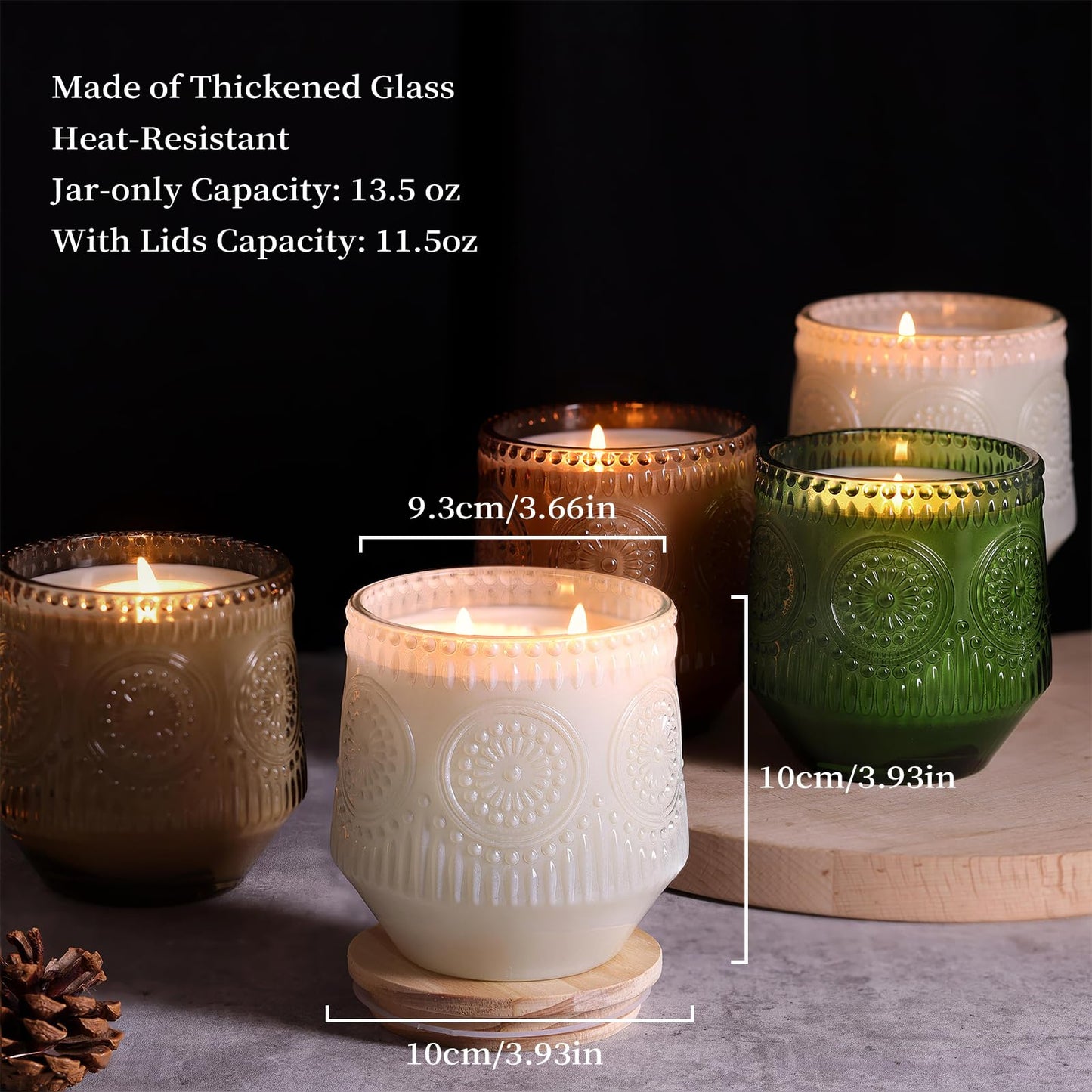 LAMORGIFT 6 Pack Amber Candle Jars for Making Candles- Large 13.5oz Glass Jars with Wooden Lids and Labels, Empty Candle Jars, Candle Containers Vessels for Candle Making Supplies