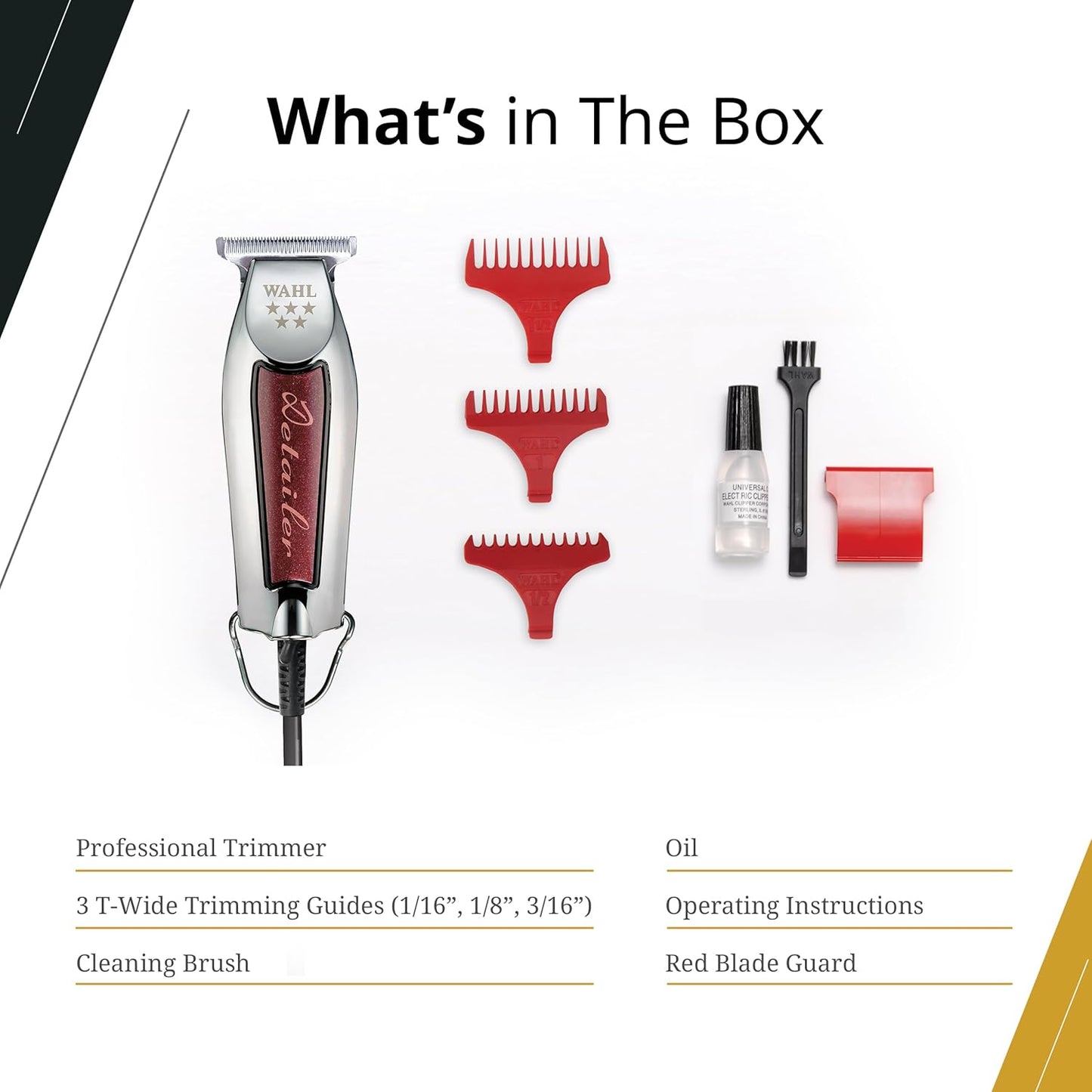 Wahl Professional Detailer Corded Trimmer Adjustable T Blade Lightweight Rotary Motor Complete Kit Burgundy