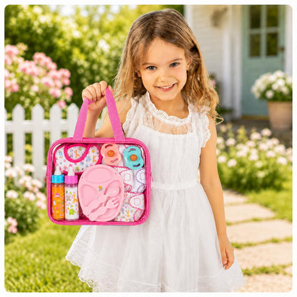 My Sweet Baby 13-Piece Doll Feeding & Diaper Bag Set – Disappearing Milk Bottles, Bibs, Pacifiers, Diapers & Accessories Set – Pretend Play Baby Doll Care Kit for Girls – Fits 12–18″ Dolls