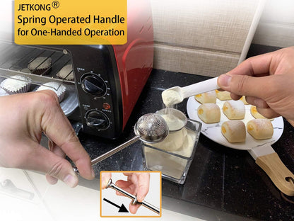 18/8 JETKONG Powdered Sugar Shaker Duster Flour Dispenser Shaker with Stainless Steel Spring-operated Handle for Sugar