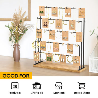 ORLESS Jewelry Display for Vendors, Earring Display Stand for Selling, Necklace Display Holder for Selling, Earring Cards Organizer for Bracelets, Rings, Jewelry Towers, Original Wood (35 Hooks)