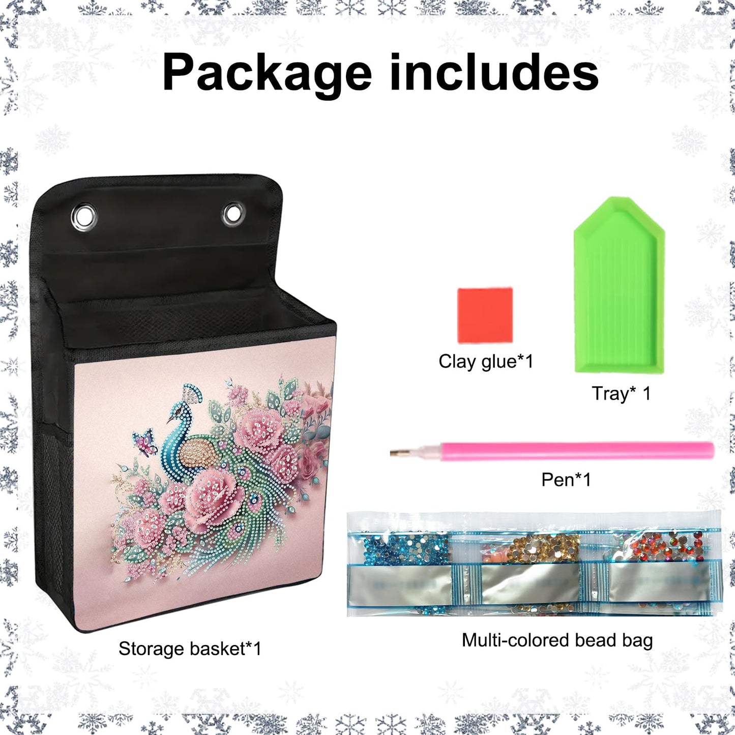 Diamond Painting Storage Organizer Kit with Beautiful Pattern Design Round and Special Shape Diamond Art Kit，Door Hanging Holder Suitable for Storing Small Items, Foldable Wall Pouch Without Hooks