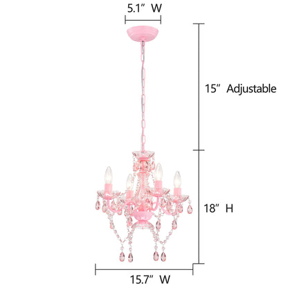 LaLuLa Mini Chandelier with Acrylic Crystals Pink Chandelier 4 Light Modern Chandeliers for Bedroom and Girls Room