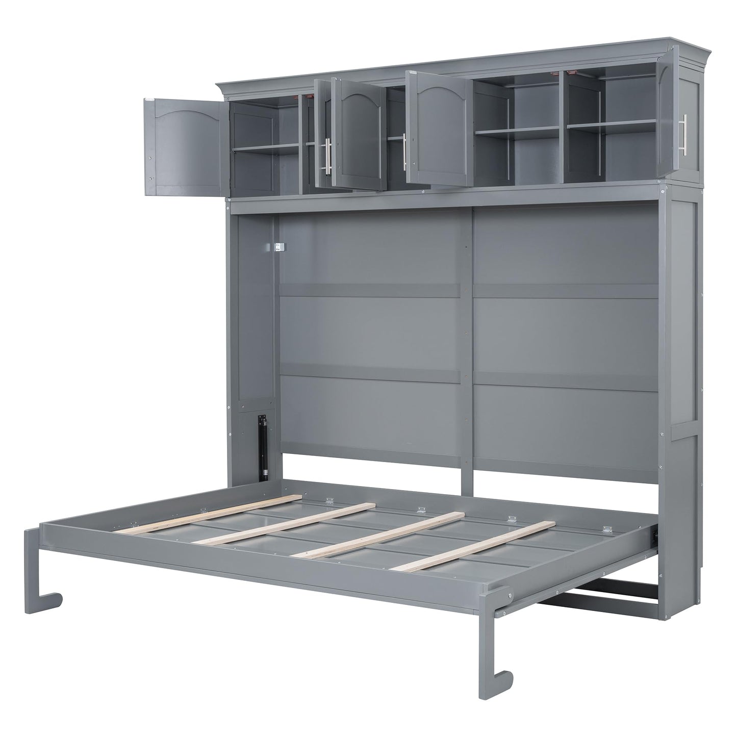 Favfurish Full Size Murphy Bed Wall Bed with Top Cabinets,Hidden Platform Bed Chest W/Wood Slats Support,Space-Saving,Easy Assembly,for Bedroom,Guest Room,Home,Office,Gray