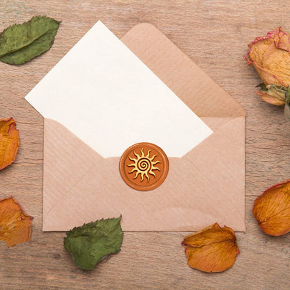 CRASPIRE Sun Wax Seal Stamp Vintage Sealing Wax Stamp 30mm/1.18inch Removable Brass Head Sealing Stamp with Wooden Handle for Birthday Wedding Invitations Cards Gift Wrap