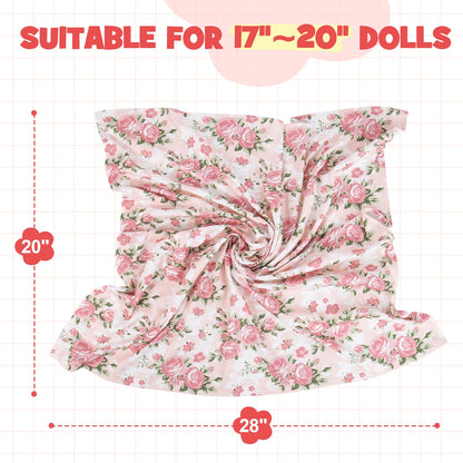 Aori Reborn Baby Doll Accessories Clothes Newborn Receiving Blanket with Headband and Hat Set Baby Swaddle Floral 3-Piece Swaddle Nursery Swaddle Wrap for 17-20 inch Reborn Doll