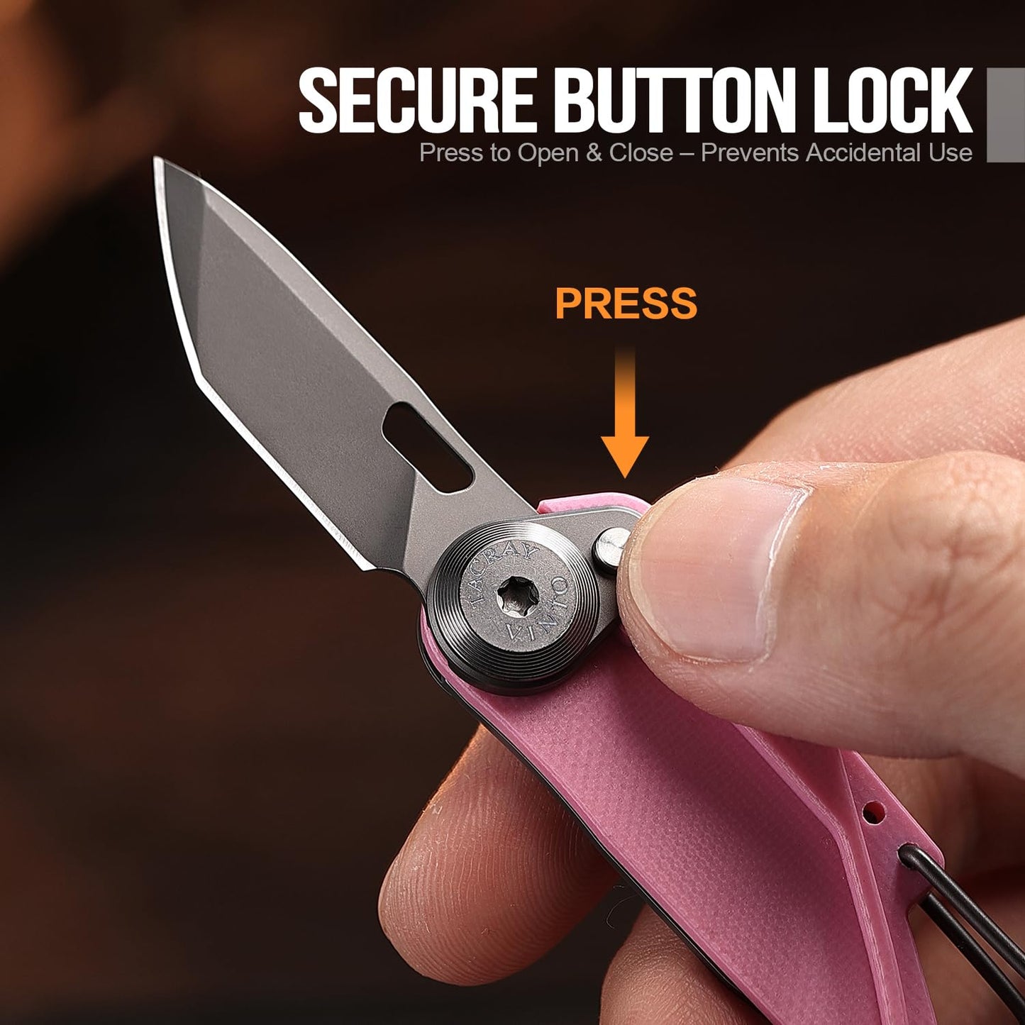 TACRAY Vinto 5-in-1 Small Pocket Knife – Ultra-Light Compact Multitool with Utility Knife, Seatbelt Cutter, Bottle Opener, Flathead Screwdriver & Keyring Attachment for Everyday Carry (Pink)