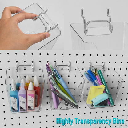 Pegboard Hooks Organizers - Peg Board Baskets Clear Cups Multiple Hangers 33 Pack - Display Shelving Tool Organizer Set for Craft Room Office Stadio Workroom Garage Storage Organization (White)