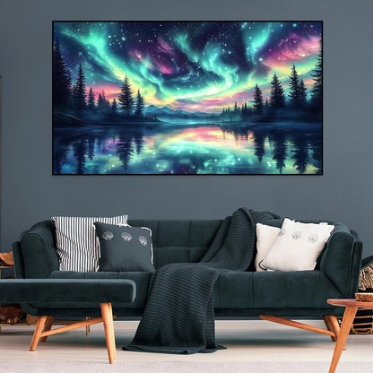 ijbnhd Large Diamond Painting, Aurora Large Diamond Art Kits for Adults, Full Drill Round Big Diamond Painting, DIY Gem Art and Crafts for Home Wall Decor Gift 27.5 X 15.7inch