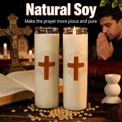 Natural Soy Prayer Candles - 9 Day Devotional Candles in Glass with 120 Hours Long Burn Time, Pure Fragrance Religious Candles Catholic for Memorials, Vigil, Church
