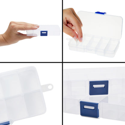 Juvale 12-Pack Mini Tackle Box Organizer - Clear Plastic, 5 x 2.6 x 0.8 In - Customizable Dividers for Screw & Bead Storage - Craft & Earring Storage Containers