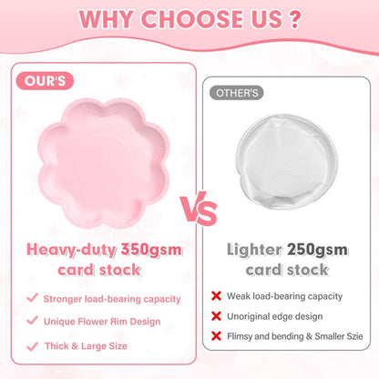 350 Pcs Pink Paper Plates and Napkins Set, Tableware Set for 50 Guests Include Disposable Pink Scalloped Plates, Napkins, Cups, Knives, Forks & Spoon for Baby Shower Mother's Day Wedding Birthday