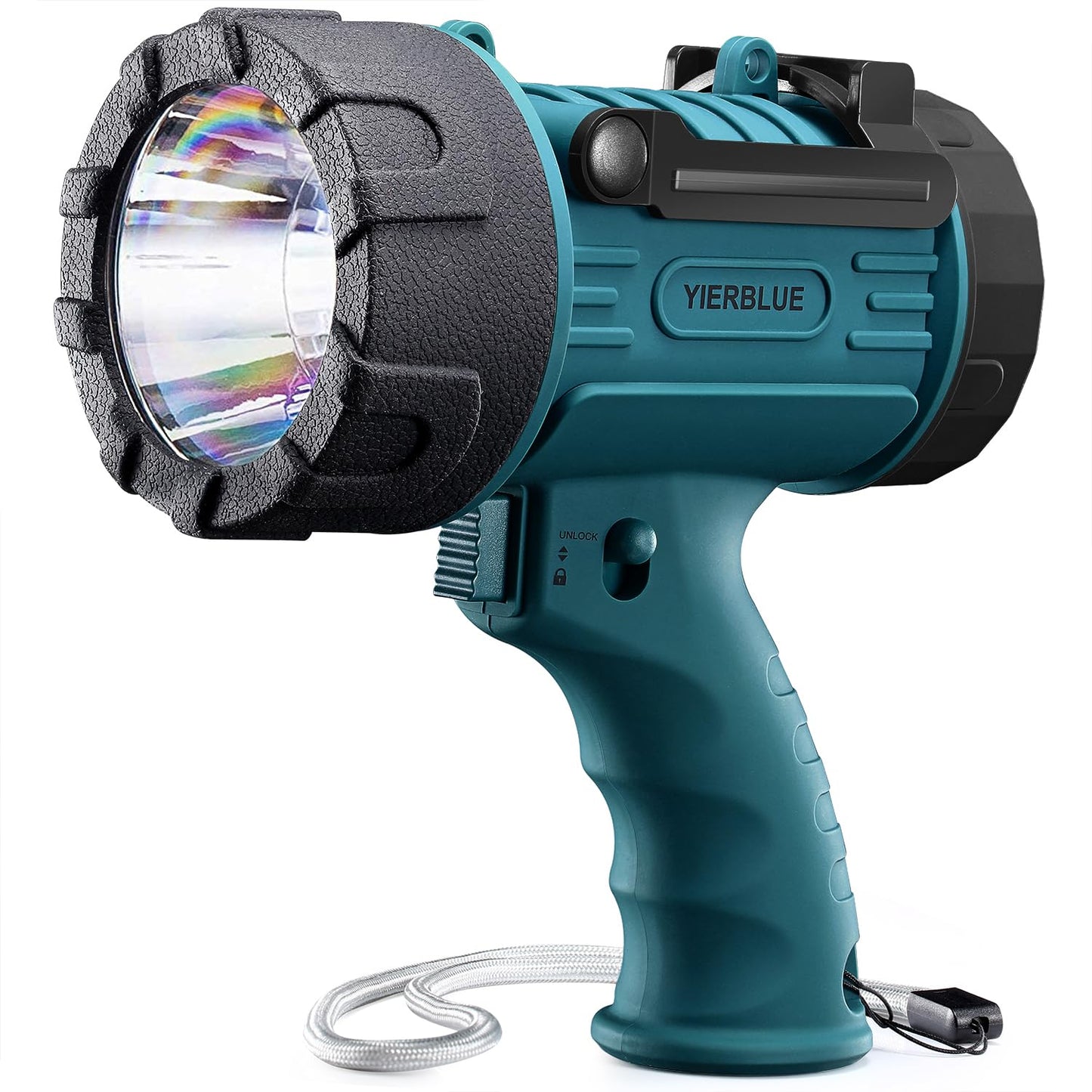 YIERBLUE Rechargeable Spotlight Flashlight IP67 Waterproof with 90,000 Lumen LED, 12 Hours Long Running Spot Light, Impact Resistant Handheld Spotlight with Foldable Stand Red Lens