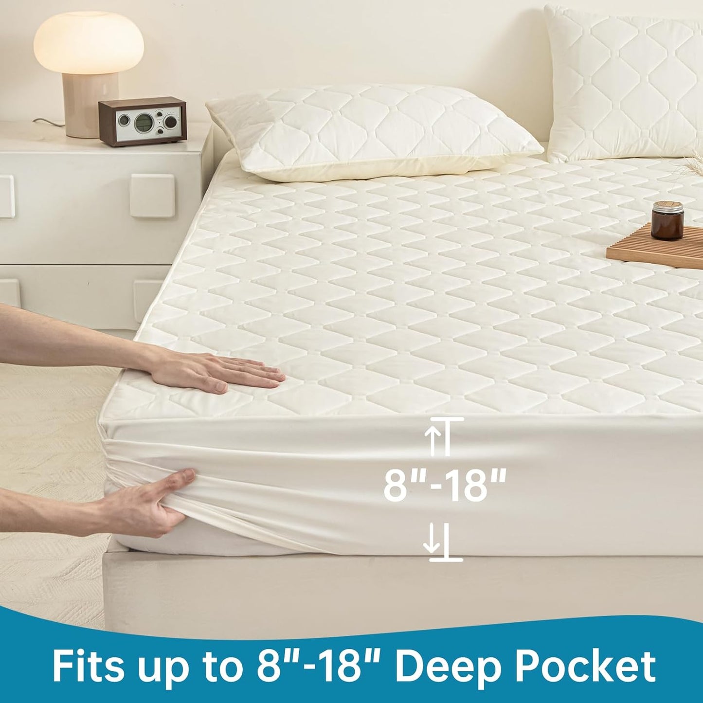 18 Topper+2pcs Waterproof Mattress Protector Full, Deep Pocket Fitted Mattress Pillow Cases - Leakproof, Oeko-TEX