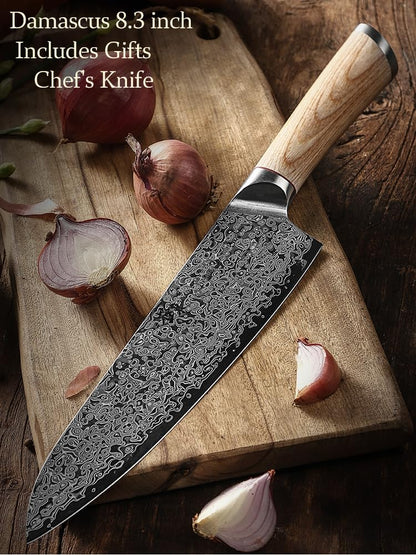 DONGSUN 8 Inch Damascus Chef Knife with North American Black Walnut Sheath, 67-Layer VG10 Forged Steel Japanese Gyuto, Professional Durable Sharpness
