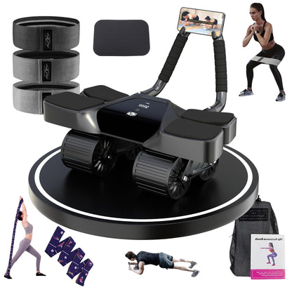 2025 New 4-Wheel Abdominal Roller with Elbow Support : Latest Upgraded High-Performance Exercise Machine With Automatic Rebound, Multi- layered Anti-Slip Design with Calorie Counting LCD Screen
