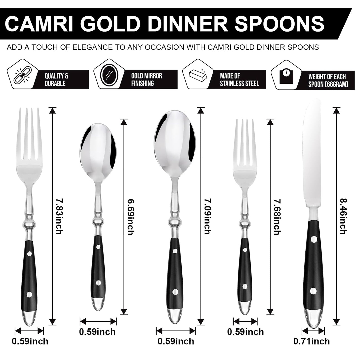 20-Piece Silverware Set for 4, Everyday Flatware, Black Handles Utensils Set, Retro Stainless Steel Forks and Spoons, Mirror Finished Utensil Sets for Home Restaurant, Dishwasher Safe Cutlery