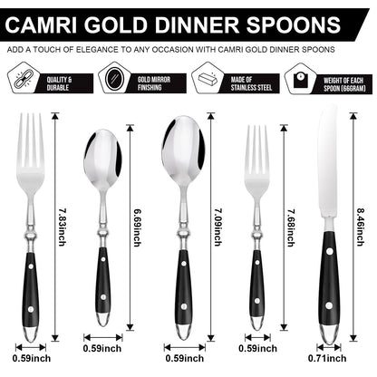 20-Piece Silverware Set for 4, Everyday Flatware, Black Handles Utensils Set, Retro Stainless Steel Forks and Spoons, Mirror Finished Utensil Sets for Home Restaurant, Dishwasher Safe Cutlery