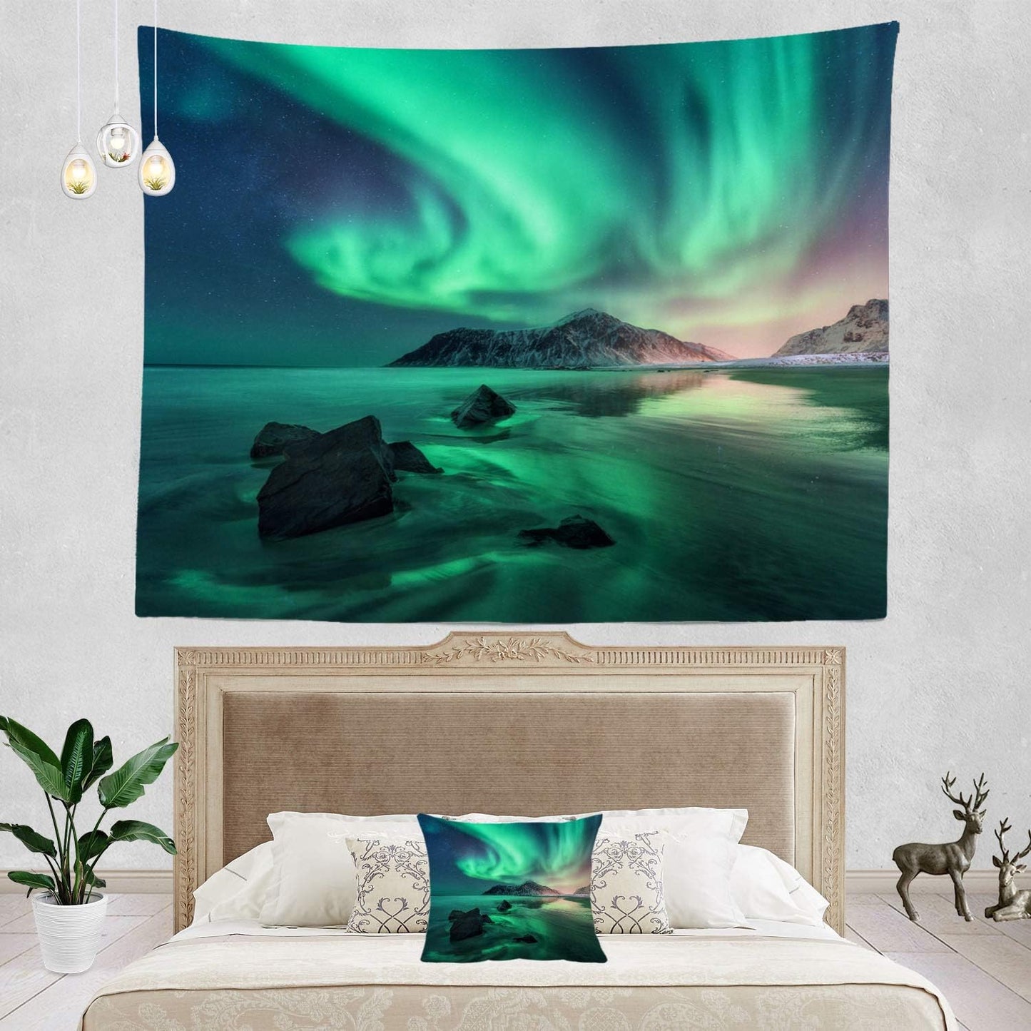 Batmerry Northern Lights Tapestry, Space Galaxy Night Starry Image, Picnic Mat, Beach Towel, 51.2 x 59.1 Inches
