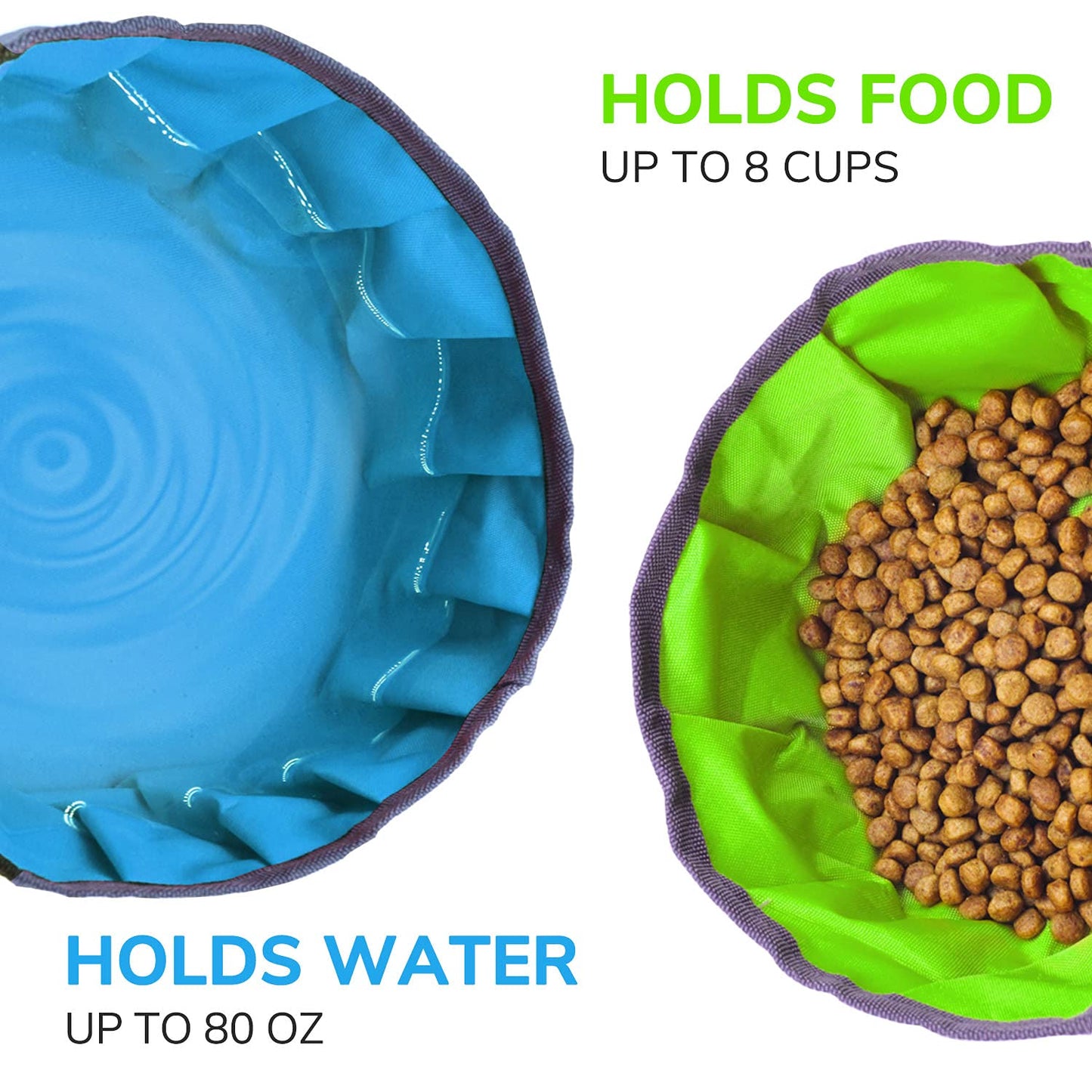 LumoLeaf Collapsible Dog Travel Bowl, 2 Packs Large 68oz/80oz Lightweight Foldable Bowl, Water and Food Bowls for Pets Dogs Cats with Zipper (8+10 Cups)