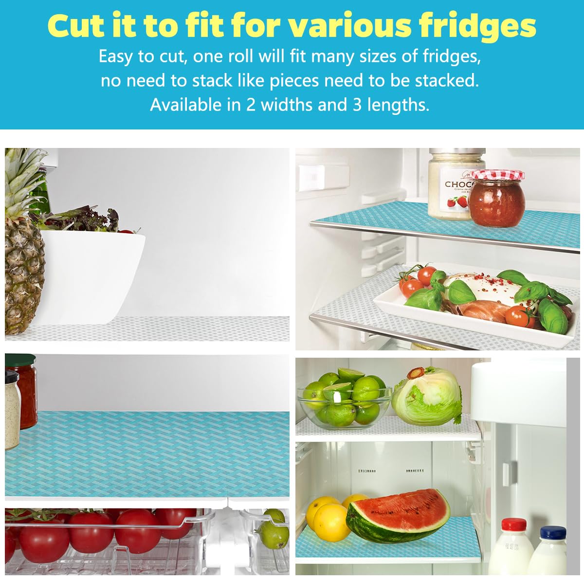 Bloss Refrigerator Liners Mats, Easy to Clean Fridge Liners, Refrigerator Liners for Glass Shelves Washable, Shelf Liners for Kitchen Cabinets(Grid,12" x 78")