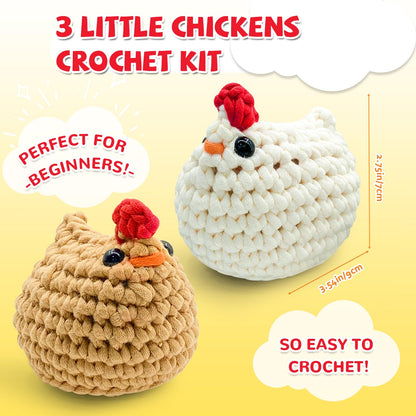 SGIBYN Crochet Kit for Beginners with Step-by-Step Video Tutorials, Starter Crochet Chickens Amigurumi Kit for Teens & Women - Easy DIY Handcraft Knitting Animal Kit - Learn to Crocheting (3 Chickens)