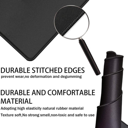 TEDNETGO Large Gaming Mouse Pad, Waterproof Extra Large Big Mouse Pad with Stitched Edge, XXL Non-Slip Black Computer Long Mousepad Desk Mat for Gamer, Office & Home, Black