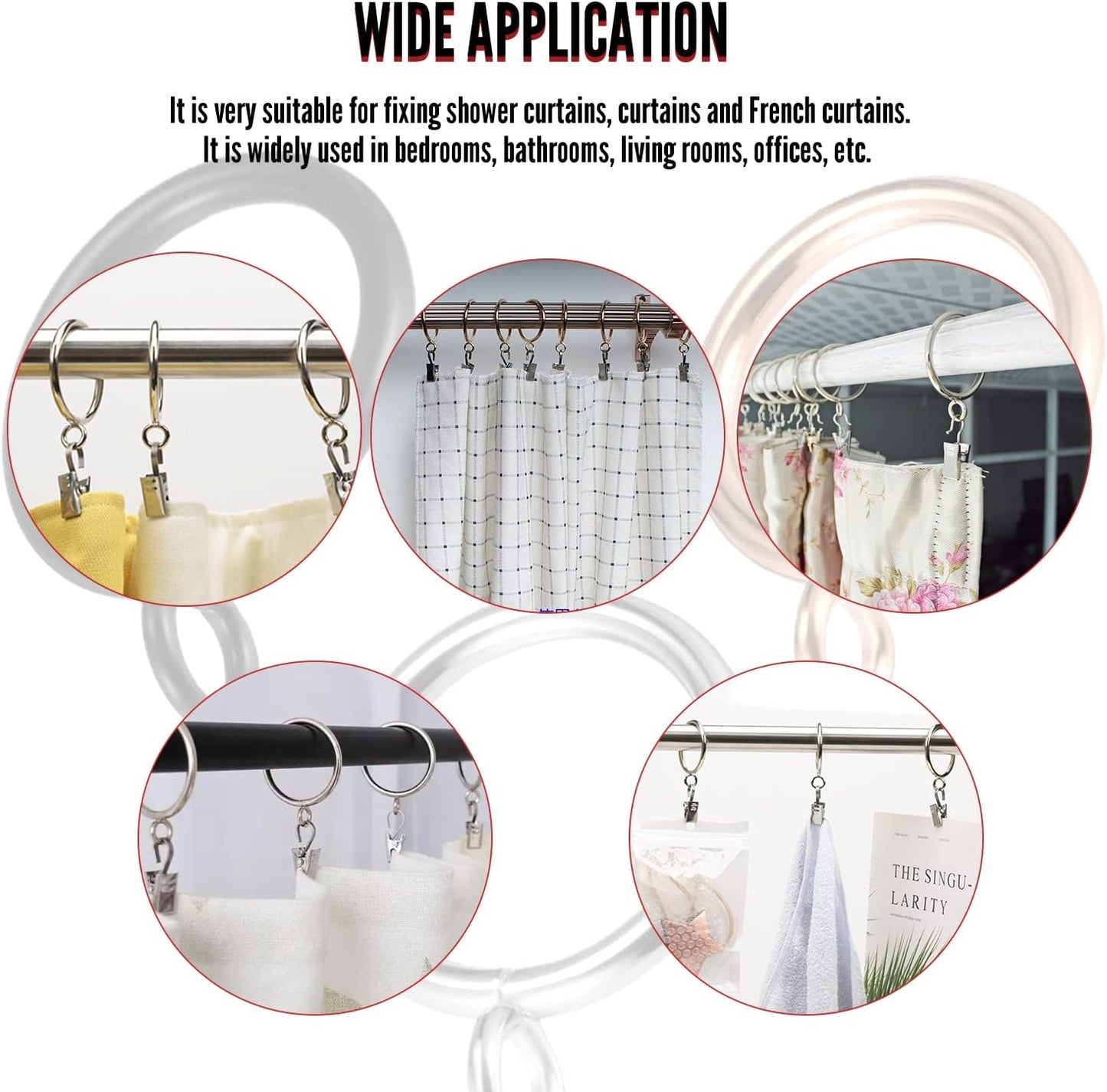 MroMax 24 Pcs Curtain Rings with Eyelets, 1-3/4 Inch Metal Silver, 45mm Inner Diameter, Fits 1-1/2 Inch Curtain Rod